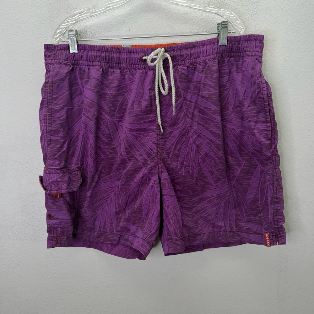 Tommy Bahama Swim Trunks Mens XL Purple Tropical Palm Tree Mesh Lined Drawstring